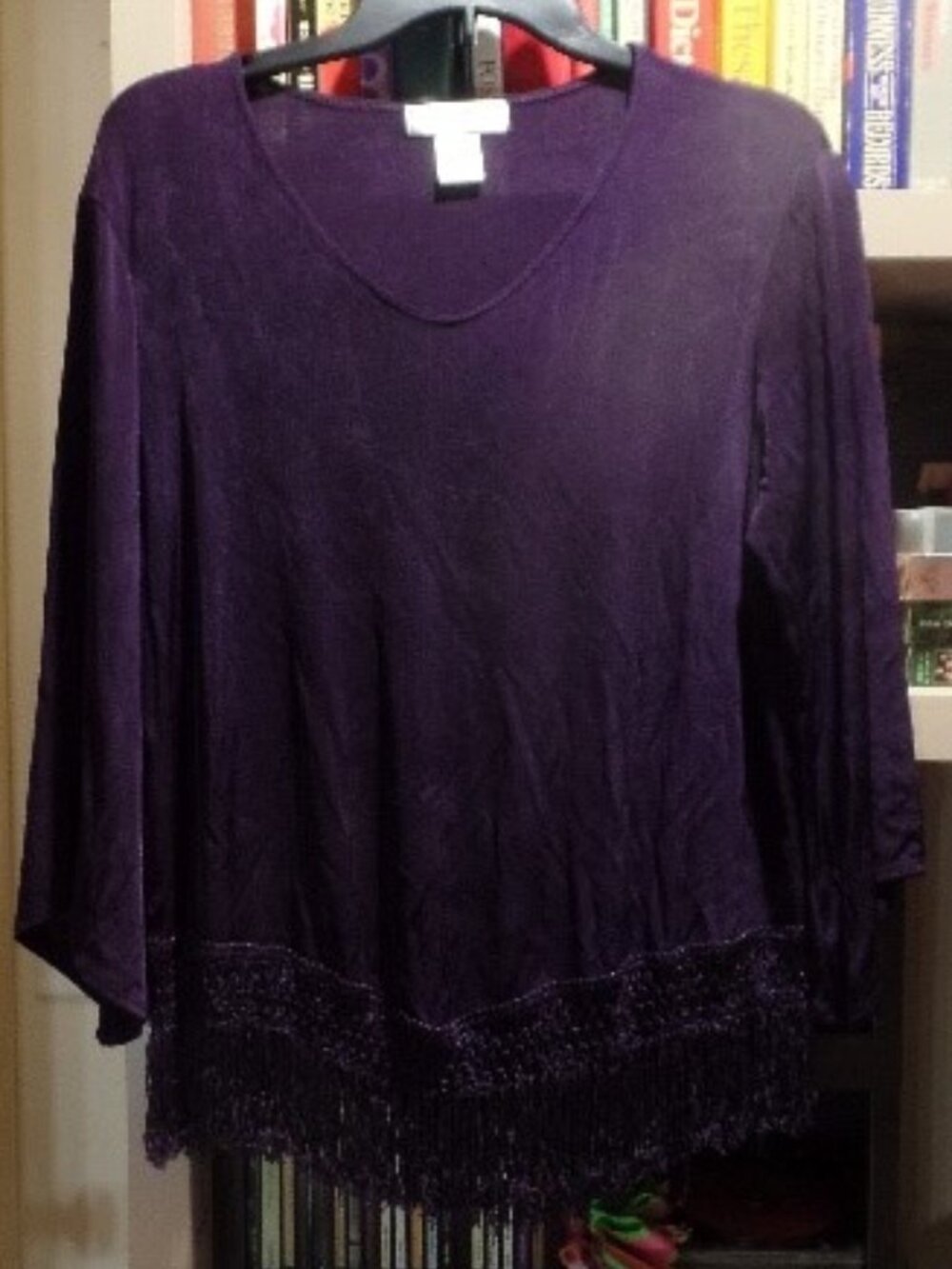 Draper & Damons deep purple fringed knit top